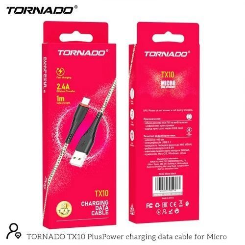 Кабель Tornado TX10 Nylon 2.4A USB to Micro 1m 01050497 фото