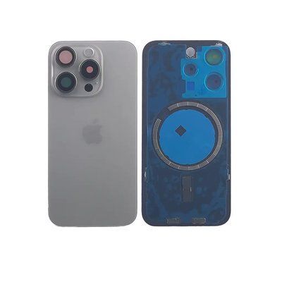 Задня кришка корпусу iPhone 15 Pro Natural Titanium в зборі зі склом камери та магнітами 7372449 фото