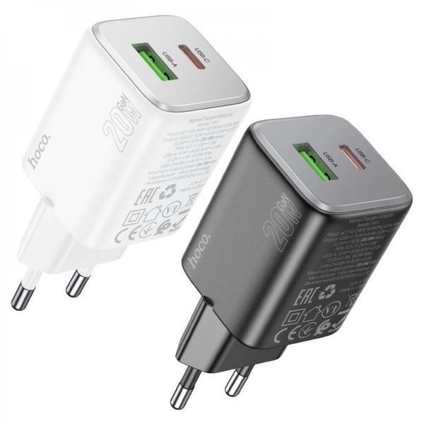 МЗП 2Port Hoco N41 USB+USB-C PD 20W black 37977 фото