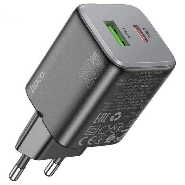 МЗП 2Port Hoco N41 USB+USB-C PD 20W black 37977 фото