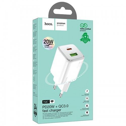 МЗП 2Port Hoco N41 USB+USB-C PD 20W white 37977_2 фото