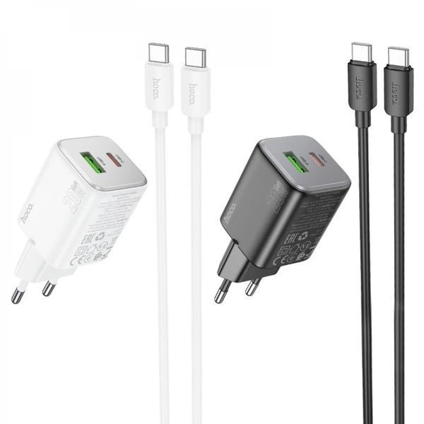 МЗП 2Port Hoco N41 USB+USB-C PD 20W Type-C to Type-C white 37974_1 фото