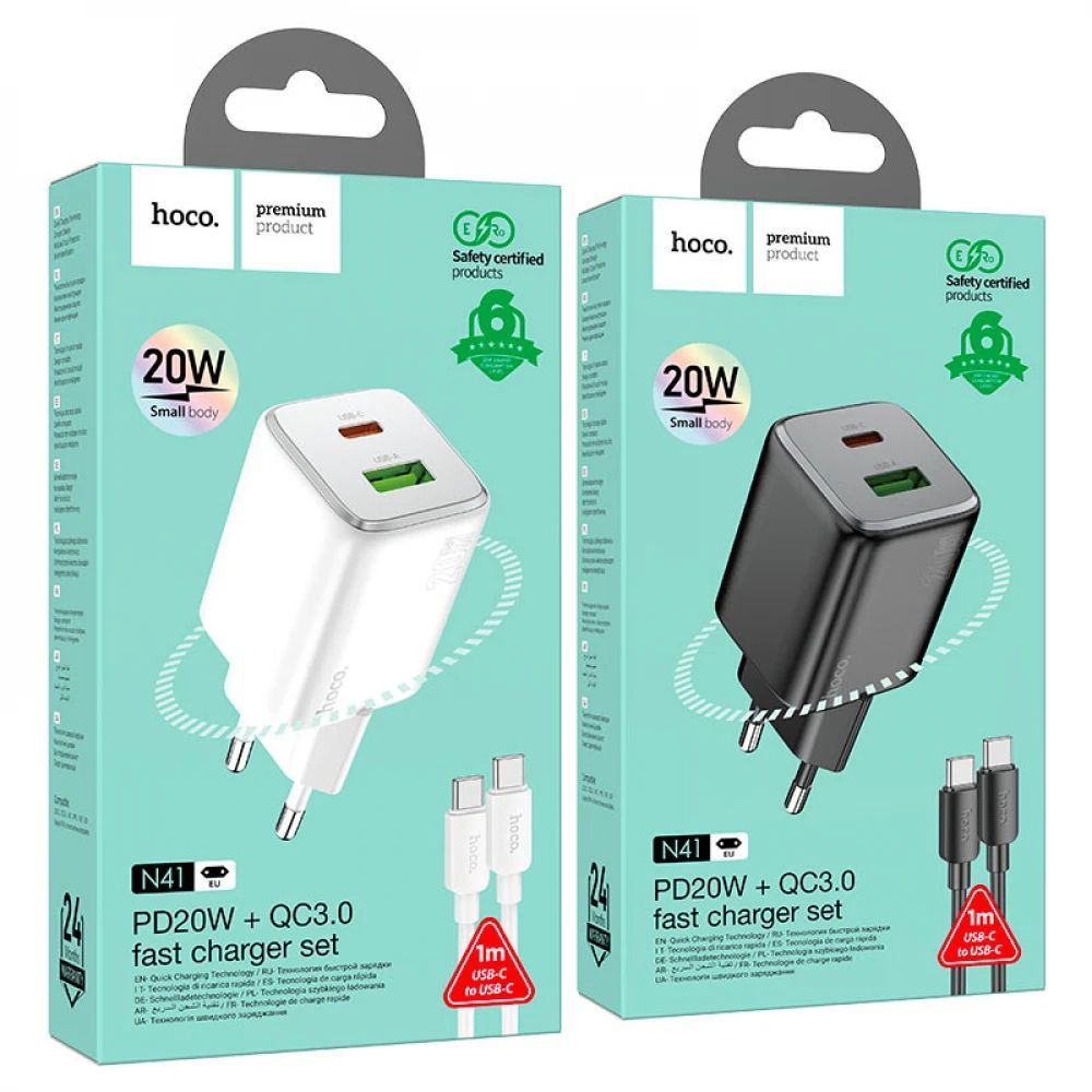 МЗП 2Port Hoco N41 USB+USB-C PD 20W Type-C to Type-C black 37974_2 фото