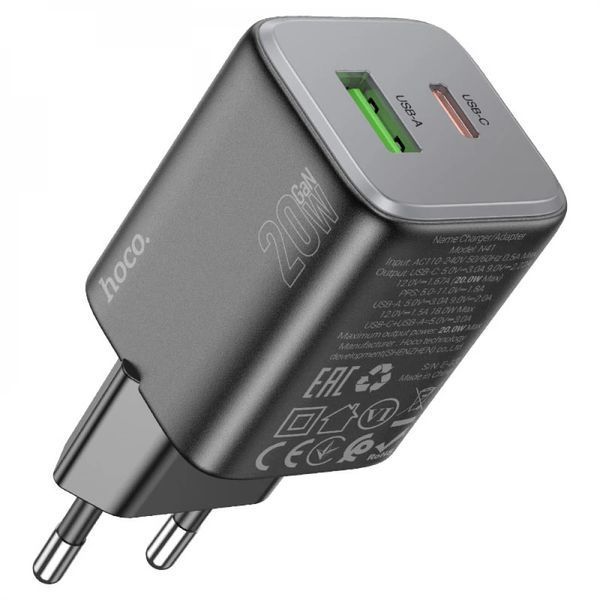 МЗП 2Port Hoco N41 USB+USB-C PD 20W Type-C to Type-C black 37974_2 фото