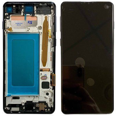 Дисплей для Samsung G973 Galaxy S10 з чорним тачскріном та корпусною рамкою, IPS (дисплей не заокруглений) 248839 фото