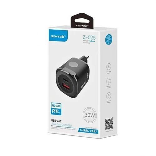МЗП 2Port SENTEO Z-02S USB+USB-C 3A PD 30W black 10038879 фото