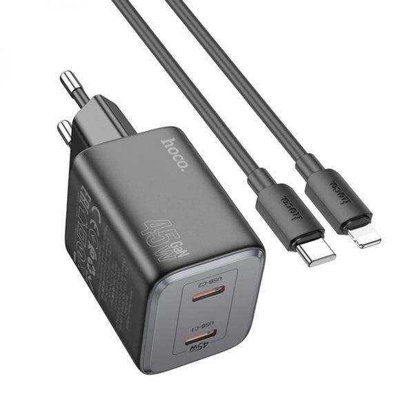 МЗП 2Port Hoco N42 2USB-C PD 45W Type-C to Lightning black 37976 фото