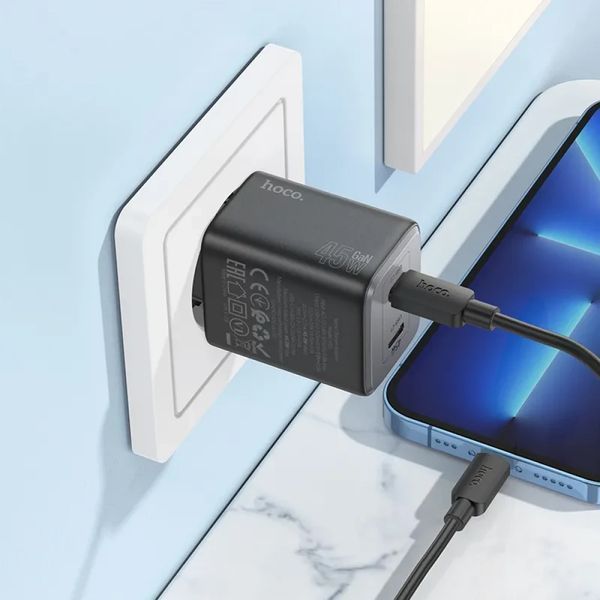 МЗП 2Port Hoco N42 2USB-C PD 45W Type-C to Lightning black 37976 фото