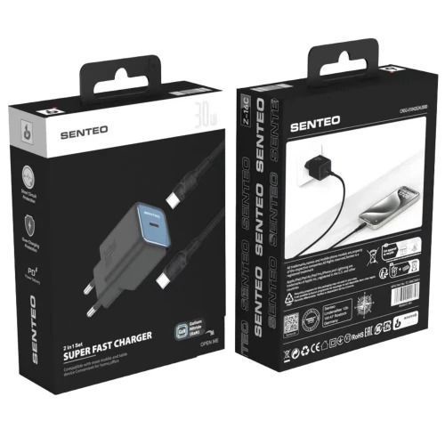 МЗП 1Port SENTEO Z-16c USB-C PD 30W Type-C to Type-C black 39375 фото