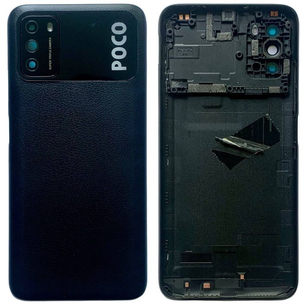 Задня кришка Xiaomi Poco M3 black (зі склом камери) 0712338 фото